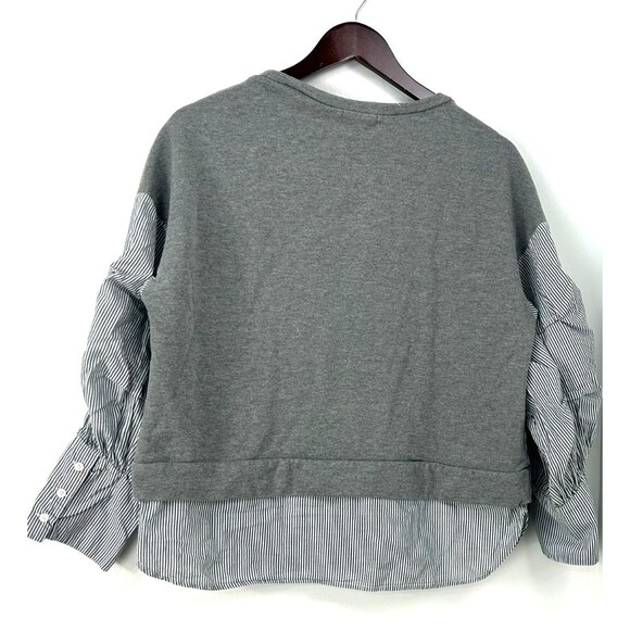 Mello Day Women Sweatshirt Heather Gray Striped Top Pleated Ruched Sz L 1167T1 - Picture 6 of 12